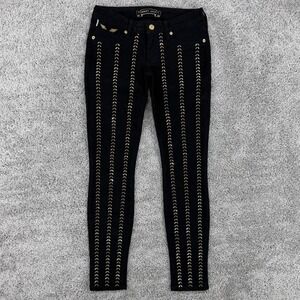 Robins Jean Women's 27 Black Skinny Chevron Gold Stud Embellished Goth Stretch